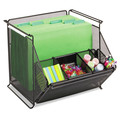 Desktop Organizers | Safco 2164BL 14 x 15.5 x 11.75 Onyx Stackable Steel Mesh 4-Compartment Storage Bin - Black image number 1