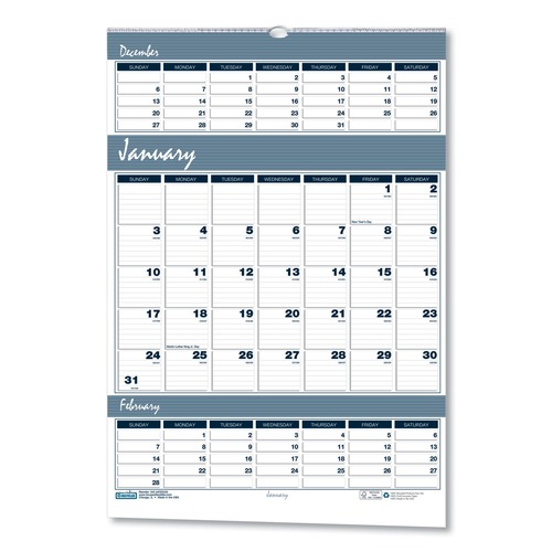 Calendars & Planners | House of Doolittle 343 15.5 in. x 22 in. 14-Month Dec 2025 to Jan 2027 Bar Harbor Recycled Wirebound 3-Months-Per-Page Wall Calendar - Multicolor image number 0