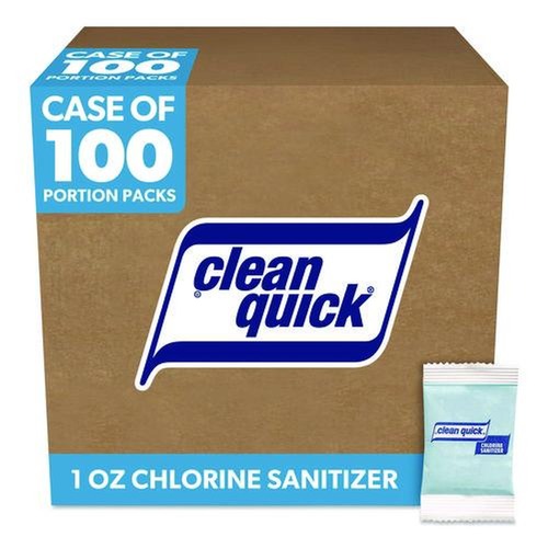Cleaning Tools | Clean Quick 02584 1 oz. Packet Powdered Chlorine-Based Sanitizer (100/Carton) image number 0