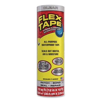 Flex Seal Products TFSCLRR1210 12 in. x 10 ft. 39 mil Flex Tape Strong Rubberized Waterproof Tape - Clear (4/Carton)