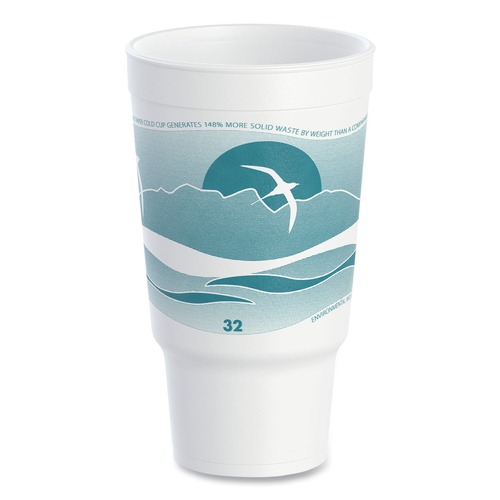 Just Launched | Dart 32AJ20H 32 oz. Horizon Hot/Cold Foam Drinking Cups - Teal/White (400/Carton) image number 0