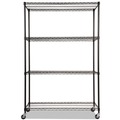 Storage Sale | Alera ALESW604818BL NSF Certified 4-Shelf 48 in. x 18 in. x 72 in. Wire Shelving Kit with Casters - Black image number 1