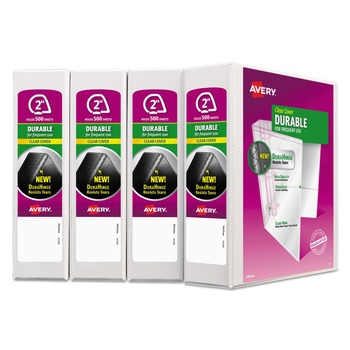 Avery 17577 3 Slant Rings 2 in. Capacity 11 in. x 8.5 in. Durable View Binder with DuraHinge - White (4/Pack)