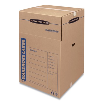 Bankers Box SmoothMove 24 in. x 24 in. x 40 in. Regular Slotted Container Wardrobe Box - Brown/Blue (3/Carton)