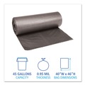 Trash Bags | Boardwalk H8048TGKR01 40 - 45 Gallon 95 mil 40 in. x 46 in. LD Can Liners - Gray (100/Carton) image number 3