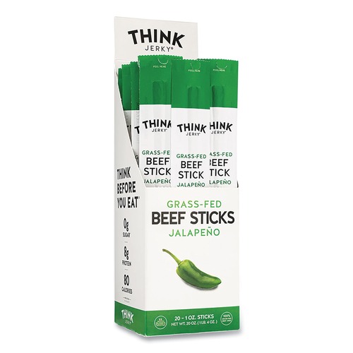 Snacks | Think Jerky 850941006636 1 oz 100 Percent Grass-Fed Beef Sticks - Jalapeno (20/Carton) image number 0