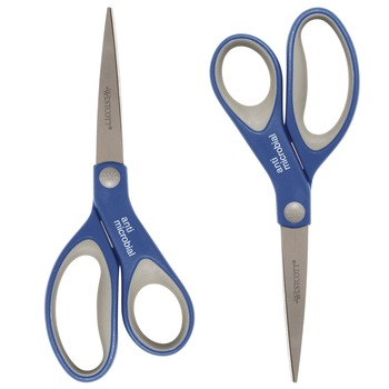 Westcott 8 in. Long 3.25 in. Cut Length Scissors with Antimicrobial Protection - Straight Blue/Gray Handle (2/Pack)