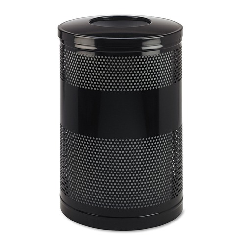 Trash & Waste Bins | Rubbermaid Commercial FGS55ETBKPL 51 gal. Classics Perforated Steel Open Top Receptacle - Black image number 0