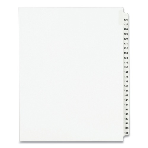 Office Jansan | Avery 01335 11 in. x 8.5 in. 25-Tab 126 to 150 Avery Style Preprinted Legal Exhibit Side Tab Index Dividers - White (1-Set) image number 0