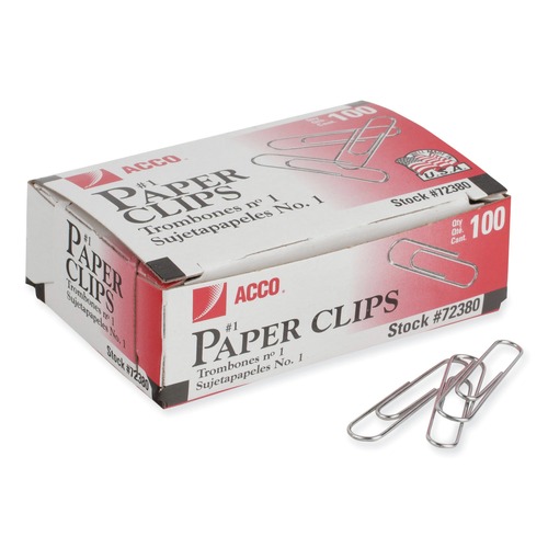 Customer Appreciation Sale - Save up to $60 off | ACCO A7072380I Paper Clips with Trade Size 1 - Silver (100 Clips/Box, 10 Boxes/Pack) image number 0