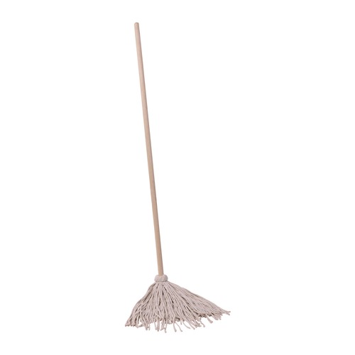 Mops | Boardwalk BWK120C 54 in. Natural Wood Handle/Deck Mops with #20 White Cotton Head image number 0