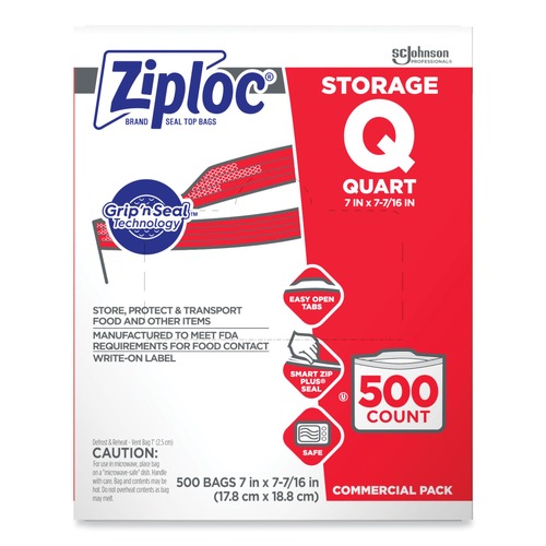 Food Trays, Containers, and Lids | Ziploc 364899 1 Quart Ziploc Storage Bags (500/Carton) image number 0