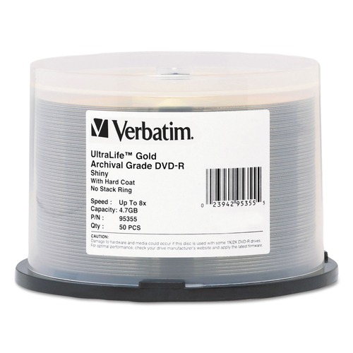 Office Electronics & Batteries | Verbatim 95355 4.7 GB 16x Spindle UltraLife Gold Archival Grade DVD-R - Gold (50/Pack) image number 0
