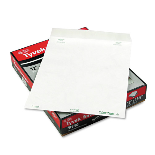 Office Jansan | Survivor QUAR1790 12 in. x 16 in. #15 1/2 Square Flap Redi-Strip Adhesive Closure Lightweight Tyvek Catalog Mailers - White (100/Box) image number 0