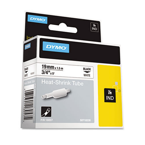 Labels | DYMO 18057 0.75 in. x 5 ft. Rhino Heat Shrink Tubes Industrial Label Tape - White/Black Print (1-Roll) image number 0