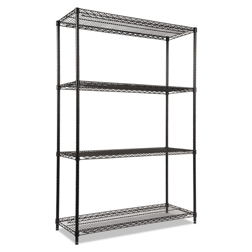 Alera NSF Certified Industrial 48 in. x 18 in. x 72 in. 4-Shelf Wire Shelving Starter Kit - Black
