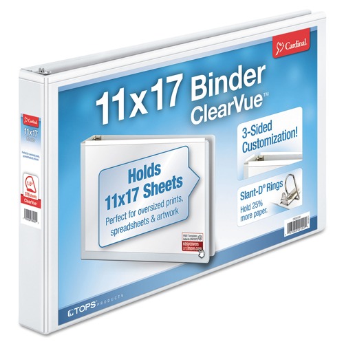 Office Jansan | Cardinal 22122V4 Clearvue 11 in. x 17 in. 1.5 in. Capacity 3 Slant-D Ring Binder - White image number 0
