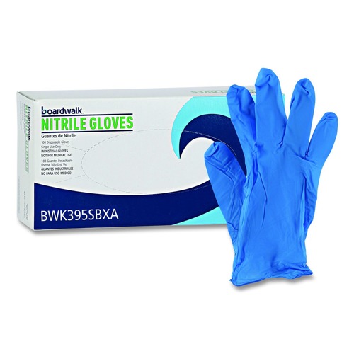 New Year New Savings! Save $25 off $150 | Boardwalk 395SBXA 5 mil Disposable Powder-Free Nitrile Gloves - Small, Blue (100/Box) image number 0