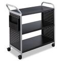 Bulk Savings Pricing 2 | Safco 5339BL 31 in. x 18 in. x 38 in. 3 Shelves 1 Bin 300 lbs. Capacity Scoot 3-Shelf Metal Utility Cart - Black/Silver image number 0