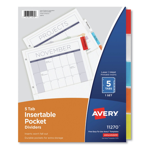Office Jansan | Avery 11270 11.25 in. x 9.13 in. 5-Tab Insertable Dividers with Single Pockets - White (1-Set) image number 0