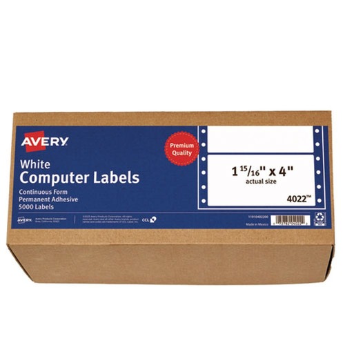  | Avery 04022 1.94 in. x 4 in. Pin-Fed/Dot Matrix Printer Mailing Labels - White (5000/Box) image number 0