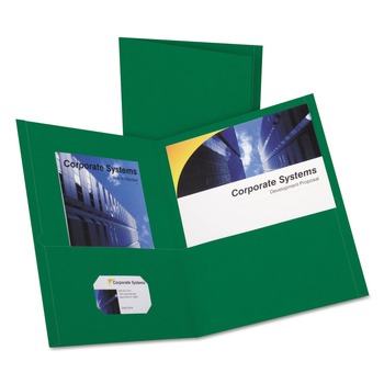 Oxford 57556EE Twin-Pocket Folder, Embossed Leather Grain Paper, Hunter Green, 25/box