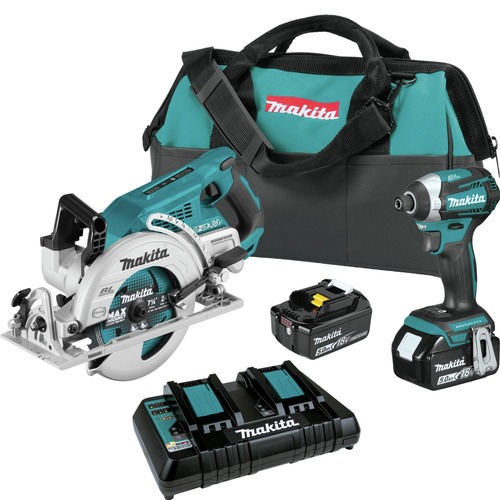 Combo Kits | Makita XT295PT 18V X2 LXT Brushless Lithium-Ion 3 Speed Cordless Impact Driver and 7-1/4 in. Circular Saw Combo Kit with 2 Batteries (5 Ah) image number 0