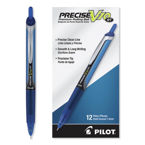 Mothers Day Sale! Save an Extra 10% off your order | Pilot 13453 Precise V10RT Retractable 1 mm Roller Ball Pens - Bold, Blue (Dozen) image number 0