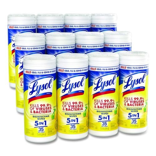 Cleaning & Disinfecting Wipes | LYSOL Brand 19200-81145 7 in. x 7.25 in. 1-Ply Disinfecting Wipes - Lemon and Lime Blossom, White (35 Wipes/Canister, 12 Canisters/Carton) image number 0