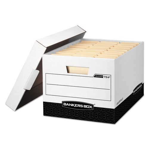 Office Jansan | Bankers Box 00724 12.75 in. x 16.5 in. x 10.38 in. R-KIVE Heavy-Duty Storage Boxes for Letter/Legal Files - White/Black (12/Carton) image number 0