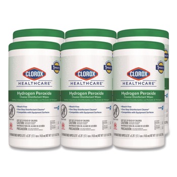 Clorox Healthcare 5.75 in. x 6.75 in. Hydrogen Peroxide Cleaner Disinfectant Wipes - White Unscented (6/Carton)