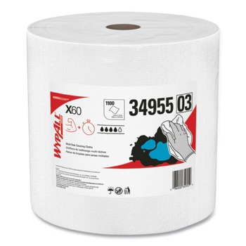 WypAll 34955 12-1/2 in. x 13-2/5 in. X60 Cloth Roll - Jumbo, White (1100 Sheets/Roll)