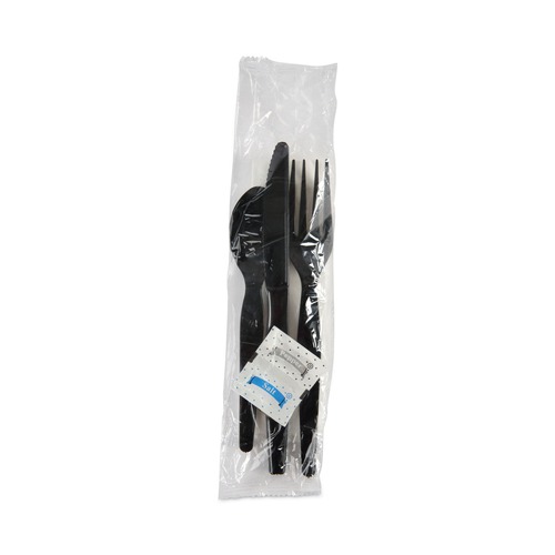 Cutlery | Boardwalk BWKFKTNSHWPSBLA 6-Piece Heavyweight Condiment/Fork/Knife/Napkin/Spoon Cutlery Kit - Black (250/Carton) image number 0