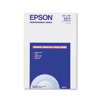 Epson S041327 Premium Photo Paper, 10.4 Mil, 13 X 19, Semi-Gloss White, 20/pack