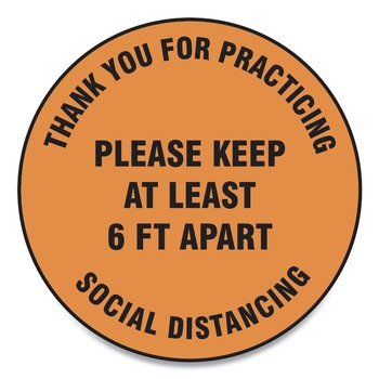 GN1 12 in. Circle "Thank You For Practicing Social Distancing Please Keep At Least 6 ft. Apart" Slip-Gard Floor Signs - Orange (25/Pack)