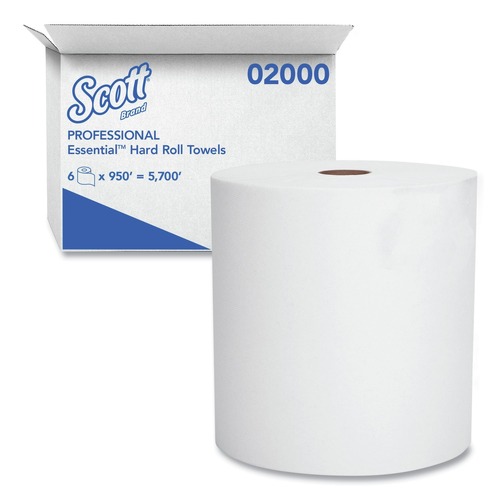 Cleaning & Janitorial Supplies | Scott 02000 8 in. x 950 ft. 1.75 in. Core 1-Ply Essential High Capacity Hard Roll Towels - White (6 Rolls/Carton) image number 0