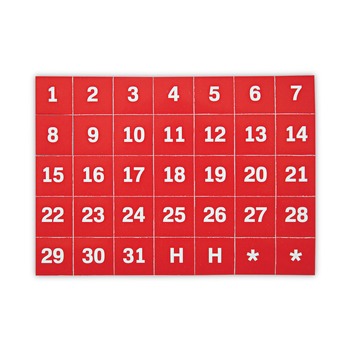 MasterVision 1 in. x 1 in. Calendar Dates Interchangeable Magnetic Board Accessories - Red/White (35/Pack)