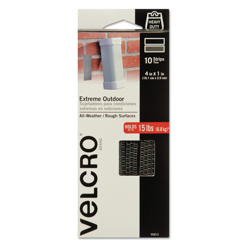 Office Jansan | Velcro 90812 Extreme Outdoor 1 in. x 4 in. Heavy-Duty Fastener - Titanium (10/Pack) image number 0