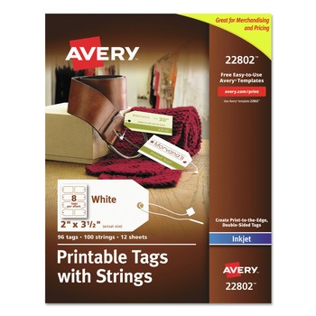Avery 2 in. x 3.5 in. Printable Rectangular Tags with Strings - Matte White (96/Pack)