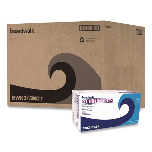 Boardwalk 4 mil 9.5 in. Long Powder-Free Synthetic Vinyl Gloves - Medium, Cream (100/Box, 10 Boxes/Carton)