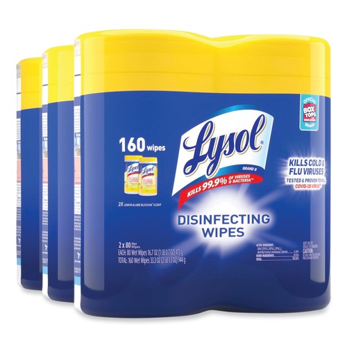 Cleaning & Janitorial Supplies | LYSOL Brand 19200-80296 1-Ply 7 in. x 7.25 in. Disinfecting Wipes - Lemon and Lime Blossom Scent, White (3/Carton) image number 0