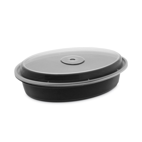  | Pactiv Corp. OC32B 9.1 in. x 6.7 in. x 1.9 in. 32 oz. Newspring VERSAtainer Plastic Microwavable Oval Containers - Black/Clear (150/Carton) image number 0