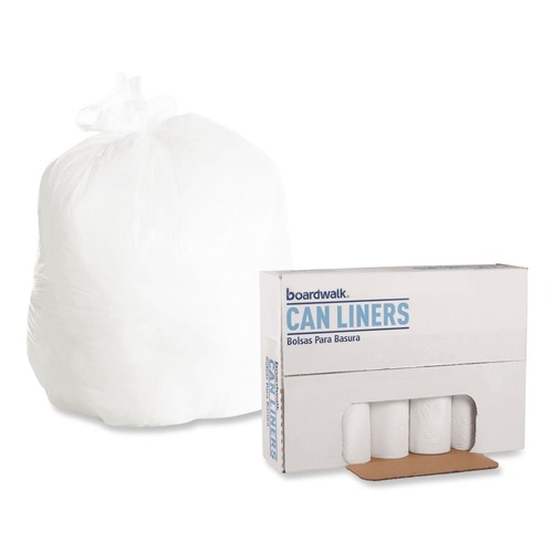 Trash Bags | Boardwalk H6036HWKR01 30 Gallon 0.6 mil 30 in. x 36 in. Perforated Roll Low-Density Waste Can Liners - White (25 Bags/Roll, 8 Rolls/Carton) image number 0