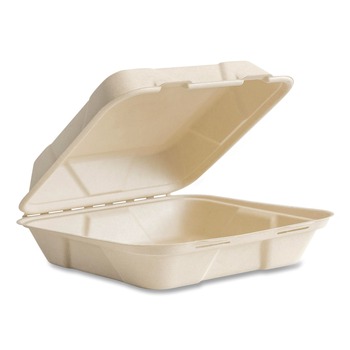 Vegware VW-HC91NFA 9 x 9 x 3 Nourish Molded Compostable Sugarcane Fiber Takeout Containers - White (200/Carton)