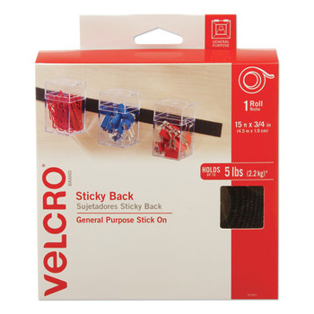 Velcro 0.75 in. x 15 ft. Removable Adhesive Sticky-Back Fasteners with Dispenser - Black (1-Roll)