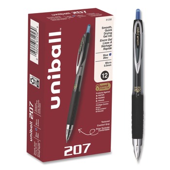 uni-ball Signo 207 0.5 mm Retractable Gel Pen - Blue Ink/Smoke/Black/Blue Barrel/Fine (1-Dozen)