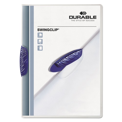 Percentage Off | Durable 226307 Swingclip 30 Sheet Capacity Letter Size Report Cover - Clear/Dark Blue Clip (25/Box) image number 0