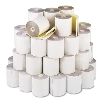 PM Company 3 in. x 90 ft. Impact Printing Carbonless Paper Rolls - White/Canary (50/Carton)