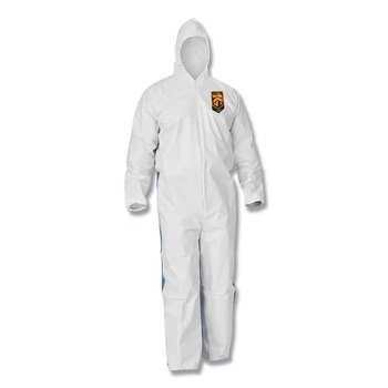 BIB OVERALLS | KleenGuard 38938 A35 Liquid and Particle Protection Coveralls Hooded - Large, White (25/Carton)