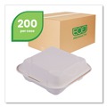 Food Trays, Containers, and Lids | Eco-Products EP-HC81NFA Vanguard 8 in. x 8 in. x 3 in. 1-Compartment Renewable and Compostable Sugarcane Clamshells - White (200/Carton) image number 1